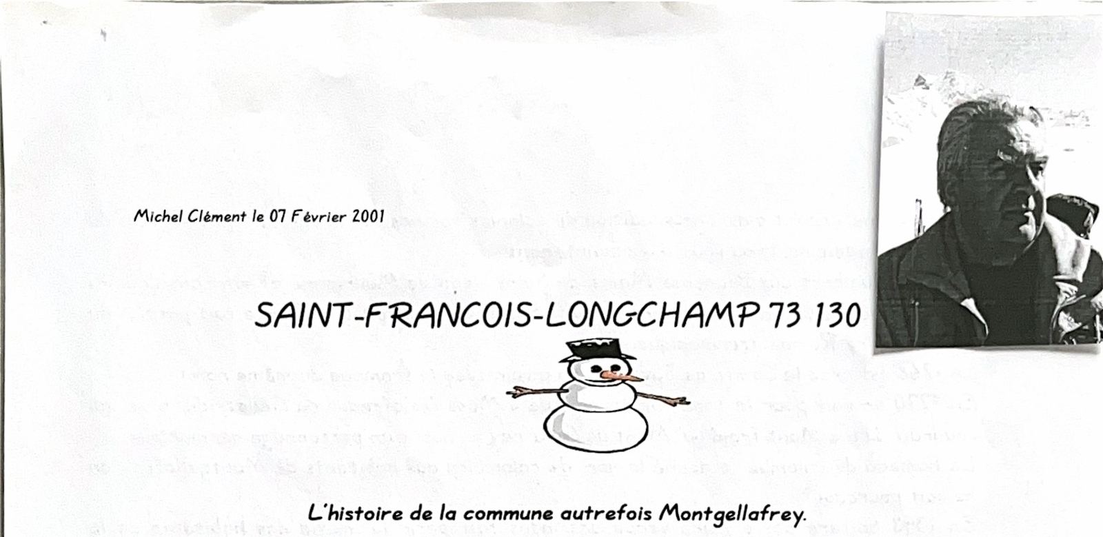 Page de garde du document original de Michel Clément, rédigé sur ordinateur le 7 février 2001 — Saint-François-Longchamp 73130